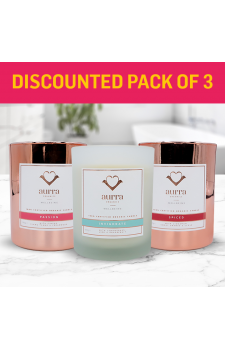 Discounted pack! - Pack of 3 organic candles - Passion, Invigorate and Spiced Aurra Organics 100% Certified Organic Candles - Normal SRP £154.50